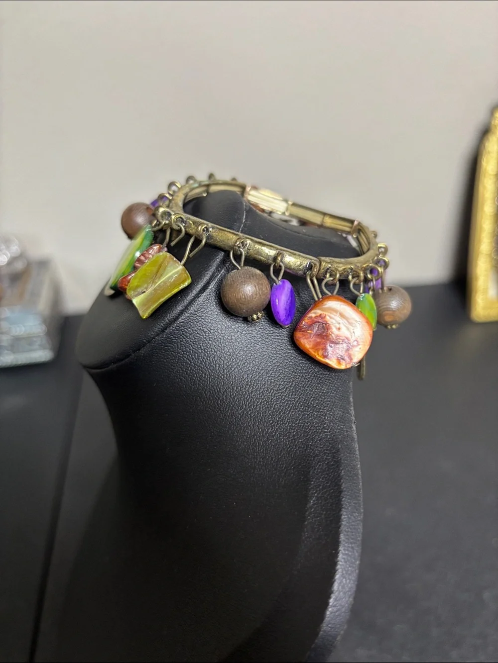 Boho Green & Purple Shell Mixed Charm Stretch Bracelet - Women Jewelry
